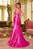 SATIN HALTER RHINESTONE DETAIL GOWN