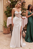 OFF WHITE EMBELLISHED SATIN CORSET GOWN