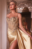 EMBELLISHED LACE AND SATIN FITTED GOWN