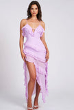 THEODORA LILAC RAYON RUFFLE MAXI DRESS