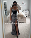 ODESSA SILVER METALLIC CORSET MAXI DRESS