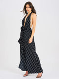 Oriana Black Polka Dots Halter Jumpsuit