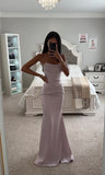 MAUVE HALTER NECK DUCHESS SATIN GOWN