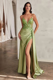 SATIN FITTED SASH & LACE GOWN