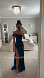 FRENCH NAVY SATIN OFF SHOULDER MAXI DRESS