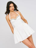 Nina White Embroidered Halter Mini Dress