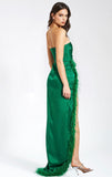 PERRY EMERALD FEATHER SLIT GOWN