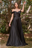 BLACK A-LINE SATIN GOWN