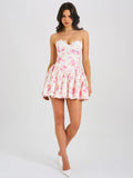 SAMARA FLORAL DROP WAIST LINEN CORSET PUFFY MINI DRESS