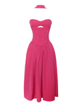 FUCHSIA HALTER NECK CORSET MIDI SUNDRESS