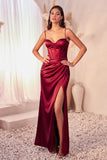 FITTED SATIN BUSTIER DRAPED GOWN