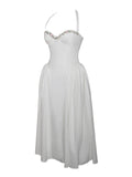 GIANNA WHITE EMBROIDERED HALTER MAXI DRESS