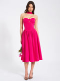 FUCHSIA HALTER NECK CORSET MIDI SUNDRESS