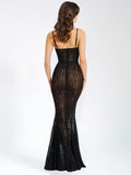 ULANI BLACK BURNOUT VELVET MESH DETAIL MAXI DRESS