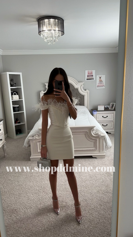 FIONA WHITE FEATHER CORSET MINI DRESS