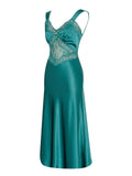 PERLEY TEAL SATIN LACE MIDI DRESS