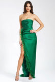 PERRY EMERALD FEATHER SLIT GOWN