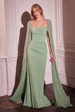 CHIFFON FITTED DRESS WITH LONG CAPE SLEEVE