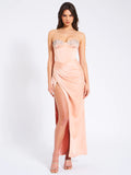 BLUSH SATIN CORSET SLIT GOWN