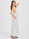 Oriana White Polka Dots Halter Jumpsuit