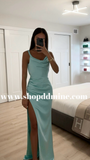 TIFFANY BLUE HIGH SLIT BACKLESS GOWN