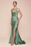 STRETCH SATIN HALTER FITTED DRESS