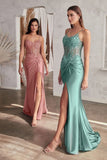 FITTED EMBELLISHED BODICE SATIN GOWN