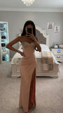 BLUSH SATIN CORSET SLIT GOWN