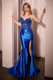 SATIN AND LACE STRAPLESS FITTED GOWN