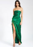 PERRY EMERALD FEATHER SLIT GOWN