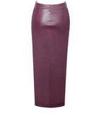 NYSSA PURPLE FRONT SLIT LEATHER SKIRT