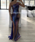 METALLIC ONE SHOULDER IRIDESCENT GOWN