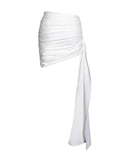 YAMINA WHITE RUCHED DRAPPING MINI SKIRT