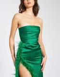 PERRY EMERALD FEATHER SLIT GOWN