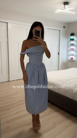 REINA BLUE DROP WAIST CORSET MIDI DRESS