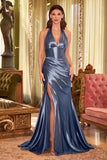 HALTER CORSET WAIST SATIN GOWN