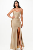 DARK BEIGE SATIN LACE BACK GOWN