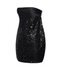 FAIRY BLACK SATIN SEQUIN PEARL BEADED MINI DRESS