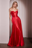 STRAPLESS A LINE SATIN GOWN