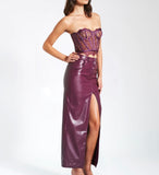 NYSSA PURPLE FRONT SLIT LEATHER SKIRT