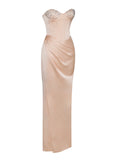 BLUSH SATIN CORSET SLIT GOWN