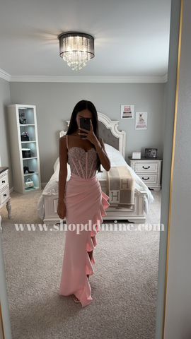 JULIA PINK LACE CORSET MAXI DRESS