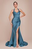 STRETCH SATIN HALTER FITTED DRESS