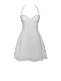 JOANNA WHITE EYELET HALTER MINI DRESS