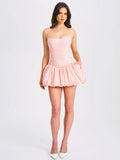 OLETTA PINK CORSET STRAPLESS BUBBLE HEM MINI DRESS