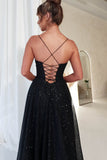 BLACK LACE UP GLITTER BALL GOWN