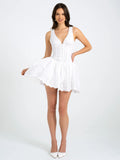 AALIYAH WHITE EYELET PLUNGING HALTER MINI DRESS