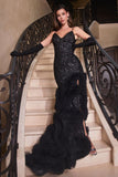 SEQUIN RUFFLE BLACK EVENING GOWN