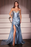 MICRO CRYSTAL STRAPLESS SATIN GOWN