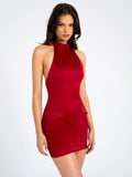 NAIMA RED HALTER MINI PENCIL DRESS